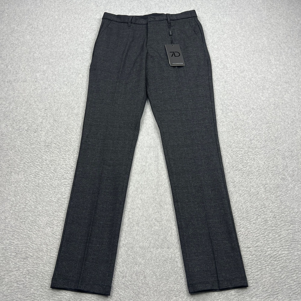 NEW 7 Diamonds Idris Dress Pant Mens 30 Carbon Plaid Tapered 4-Way Knit‎ Stretch
